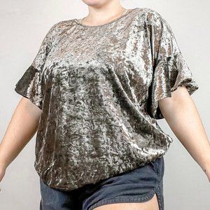 Mystree Velvet Ruffle Sleeve Blouse Green Large L